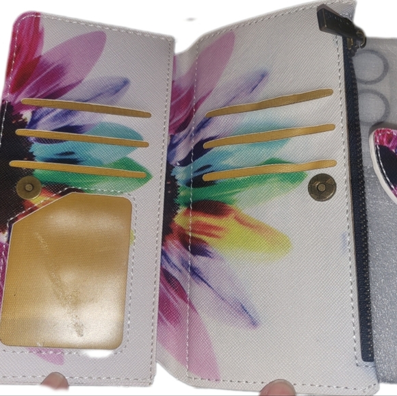 NWT iPhone 14 PRO WATER COLOR PHONE WALLET ZIP POUCH CARD SLOTS STRAP MAGNET - Picture 2 of 5